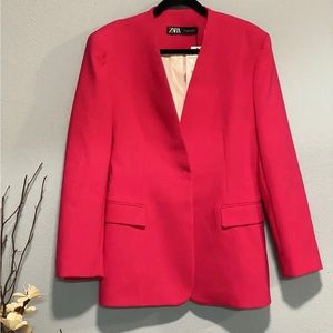 Zara Lapeless Blazer - Fuchsia Red